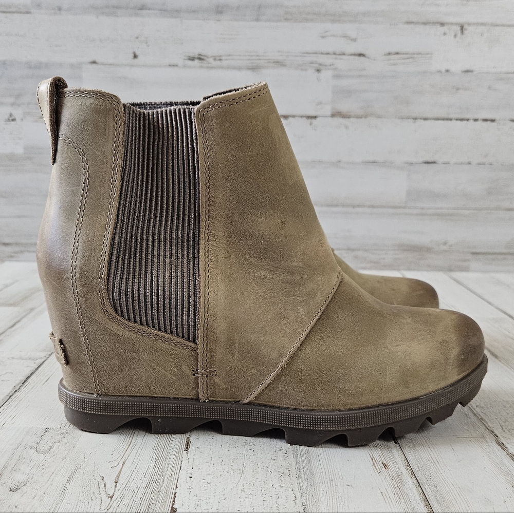 Sorel Joan of Arctic II Leather Wedge Ash Brown Womens Boots Sz 9